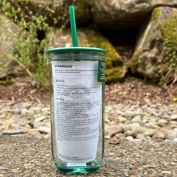 Starbucks Triangle Recycled Glass Tumbler 2026 Green 16 oz Cold Beverages Straw - Picture 4 of 7